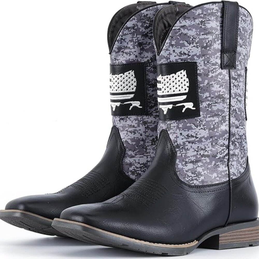 Cowboy Boots Men Square Toe Western Boot Durable Classic Fashionable Embroidered